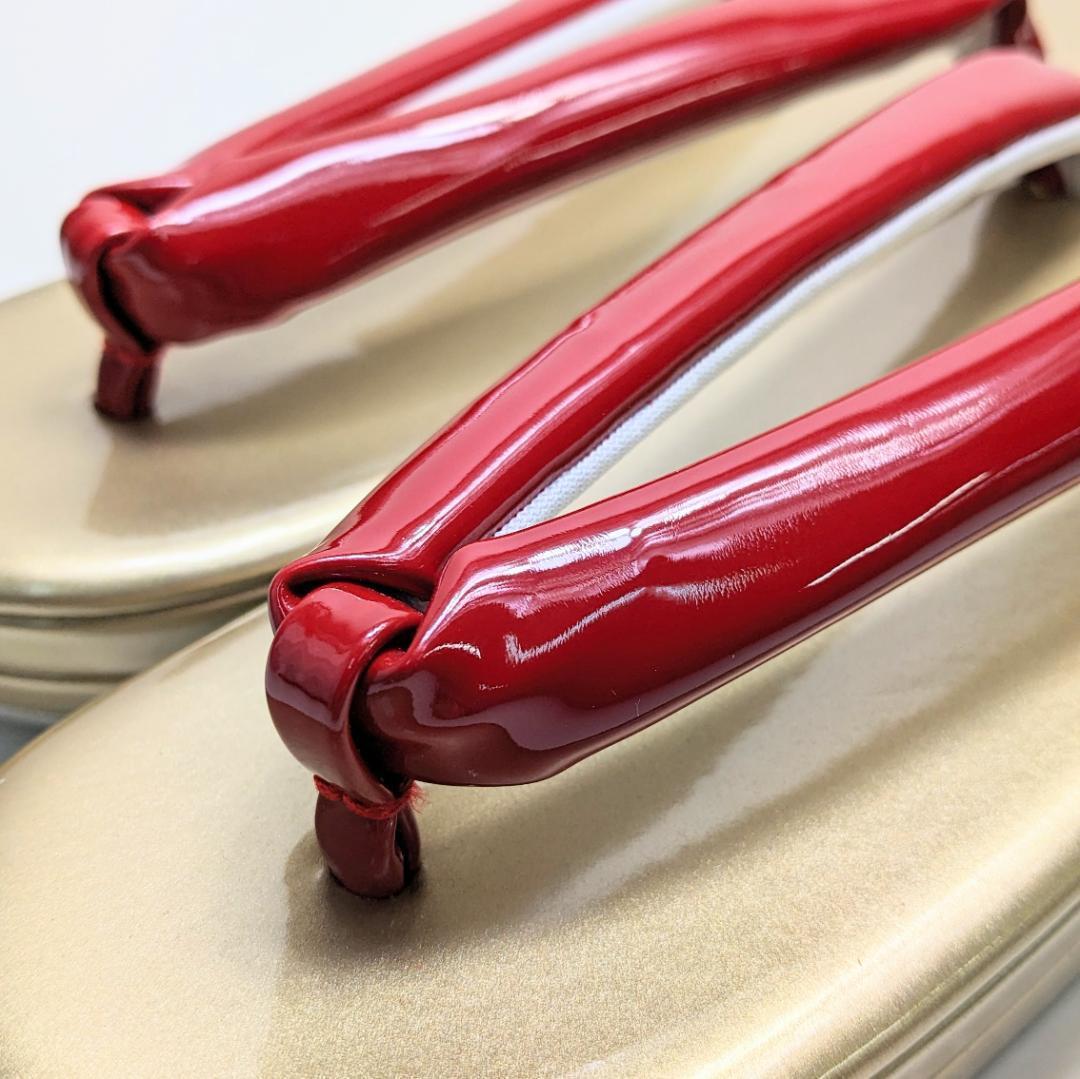 和装 草履バッグセット 振袖用 エナメル ゴールド 赤 フリーサイズ w18-1