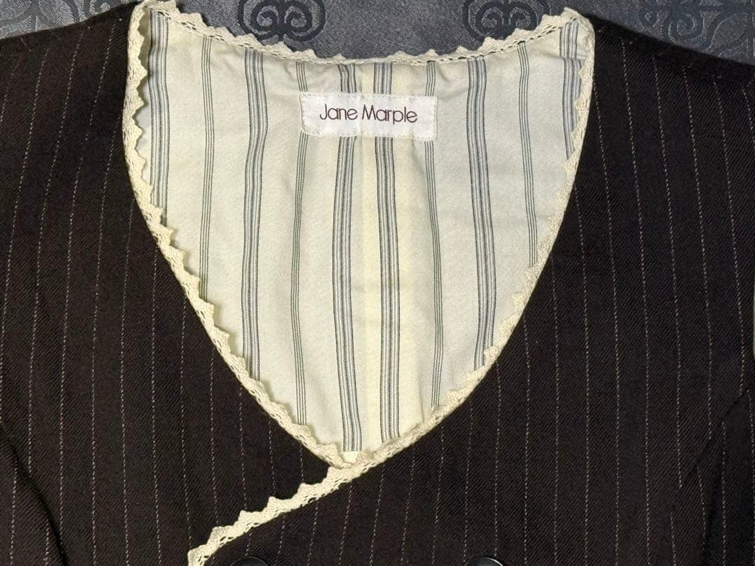 JaneMarpleストライプウールのベストワンピース　ブラウン　レース JSK