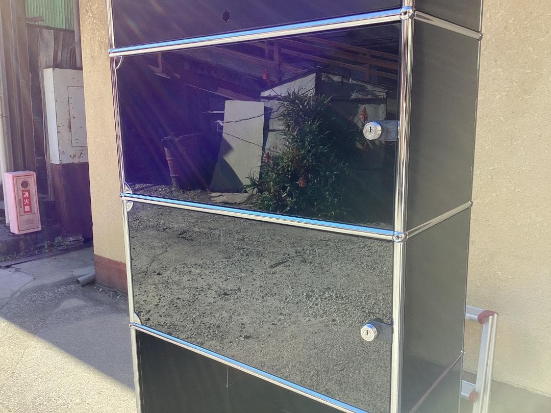 鍵付き　USMハラー キャビネット 1列5段　ブラック系　ガラス　引き出し