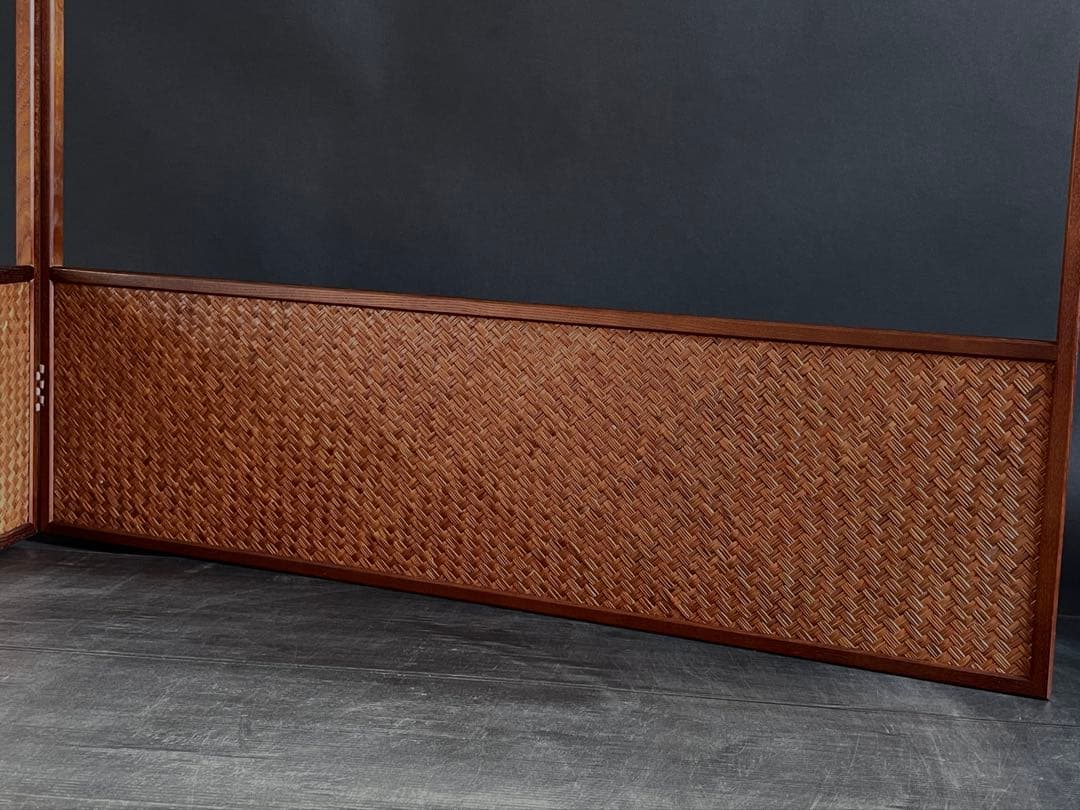 【美品】「母」 網代 鳥の子 両面使い 上透かし 風炉先屏風 桑枠 （206②）