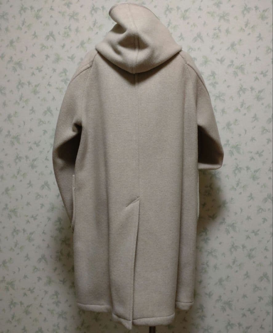 DANTON フード付きベージュウールコート