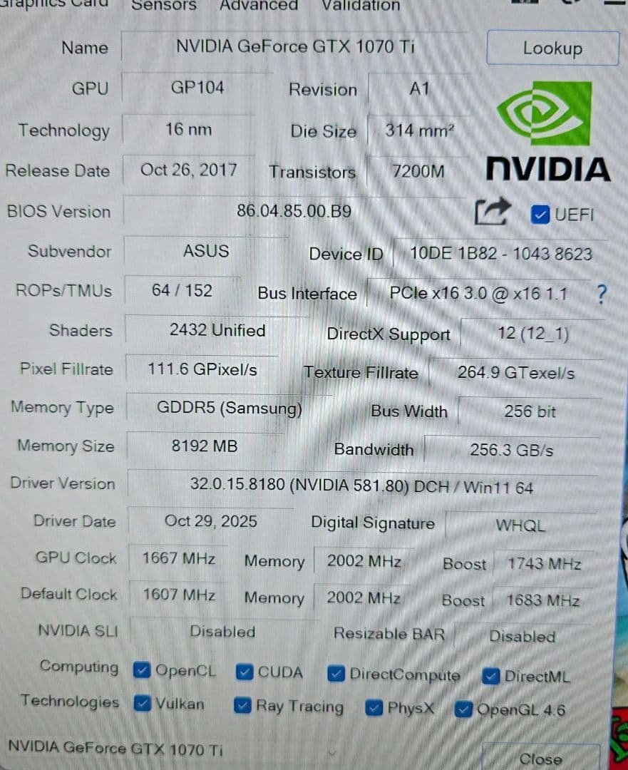 葵*前様 ASUS GTX 1070ti CERBERUS グラフィックボード