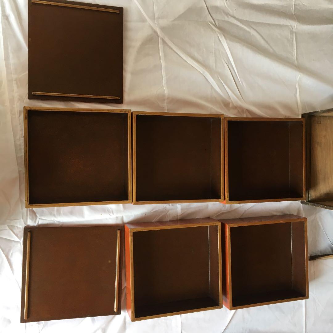 0160　重箱 五重 能州輪島浅朱黒城内梨地花鳥繪