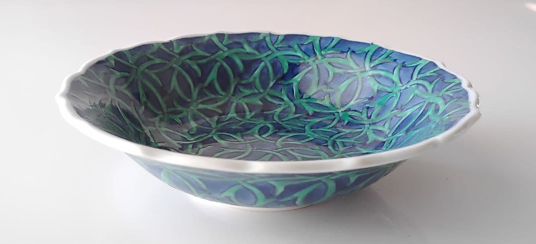 わらび唐草　五寸　花型　銘々皿揃(五枚)　田代亮秀　有田焼　手描　未使用