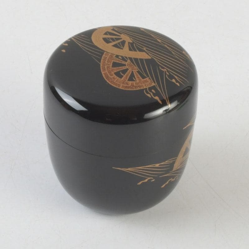 茶道具　輪島塗　平野桂山作　源氏車蒔絵　中棗　共箱　V　9252