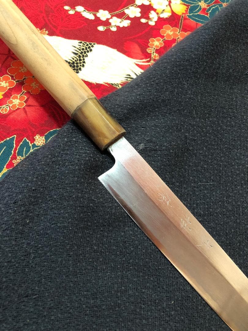 【研ぎ済み】青鋼・本鍛錬　水牛口　堺神徳　柳刃包丁　和包丁　ナイフ　料理　釣り