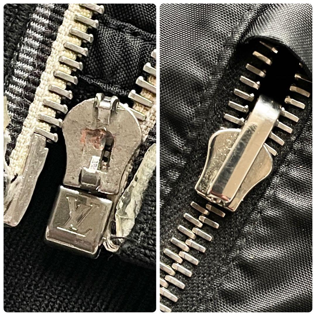 XLサイズ ルイヴィトン ナイロンジャケット 立体メタルロゴ 収納フード 黒