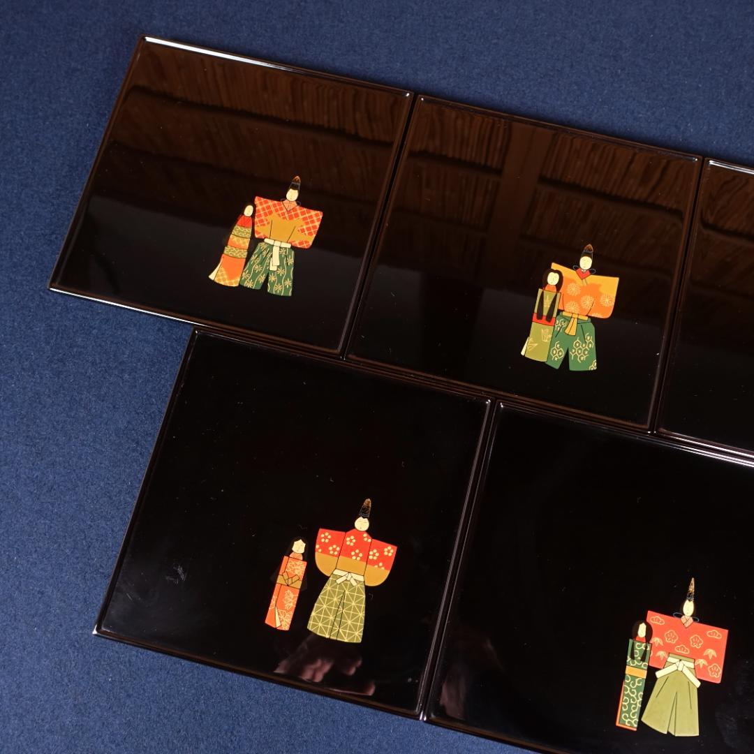 輪島塗 最高峰 慶塚 黒塗 図替 立雛蒔絵 銘々皿 5客 共箱