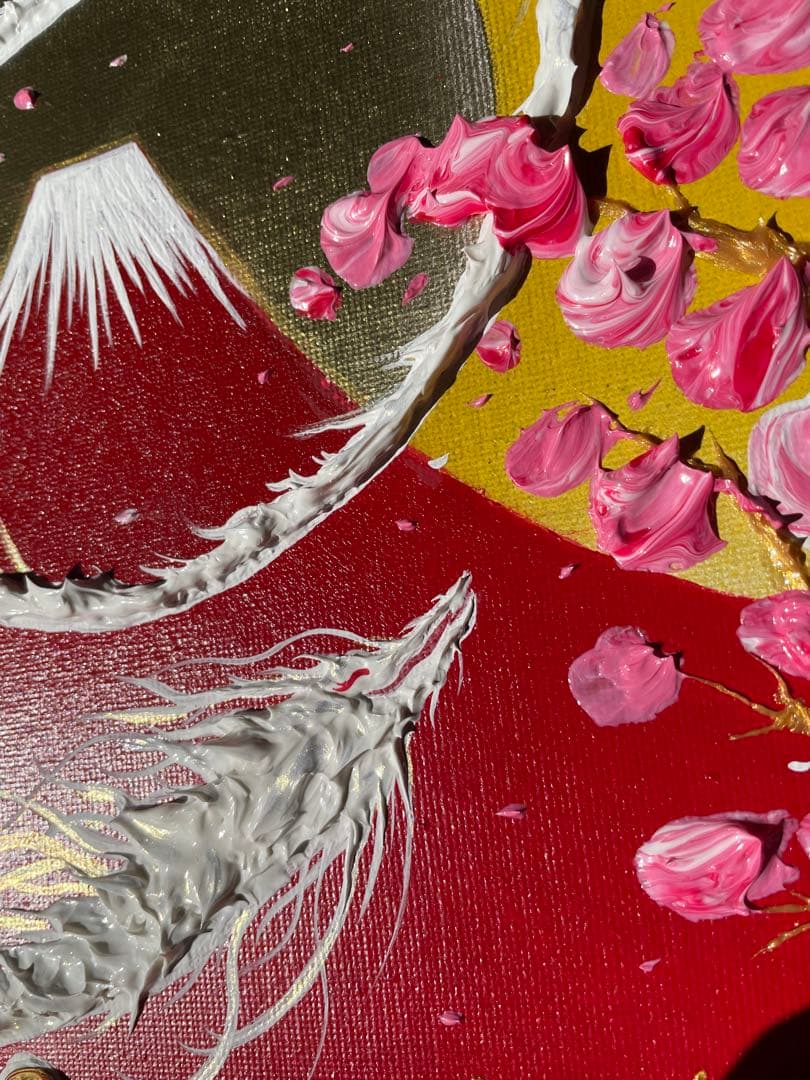 赤富士とインフィニティ白龍 開運絵画 龍神 テクスチャーアート 龍ノツカイ