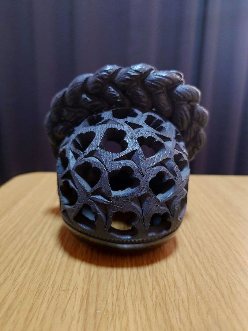 メキシコ雑貨 オアハカ製黒泥頭蓋骨 置物 希少 工芸品