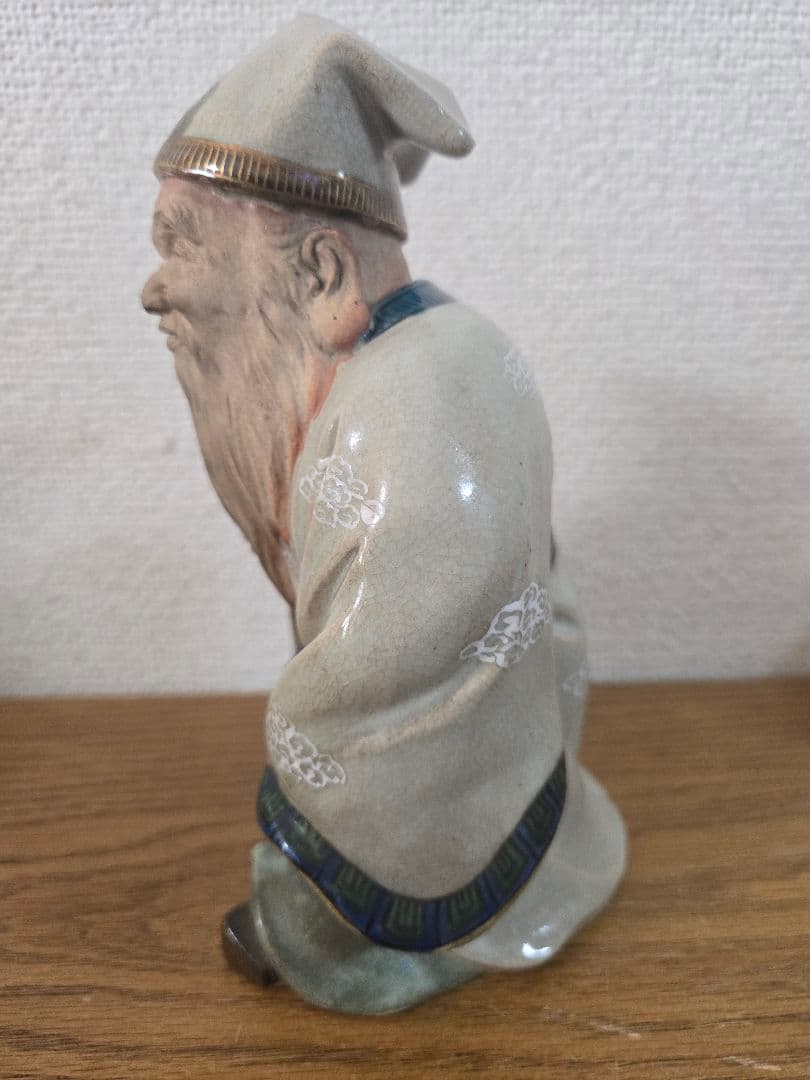 九谷焼 金彩色絵 寿老人 七福神 置物 オブジェ 縁起物 陶器