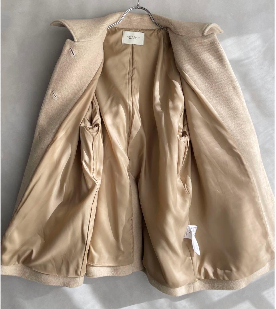 パブリックトウキョウ　SUPER140 ウールオーバーコート　ミドル丈　ベージュ