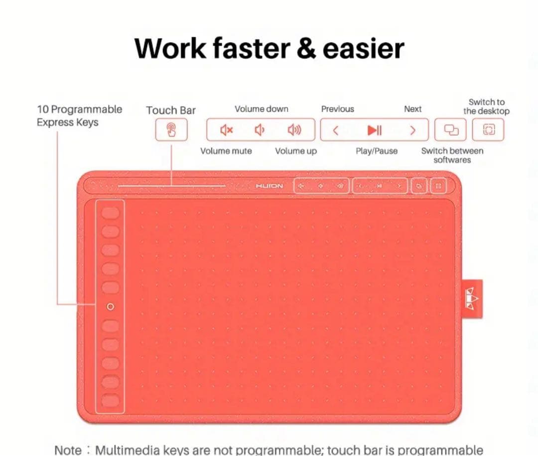 新品未使用 HUION HS611 デジタルドローイングタブレット スカーレット