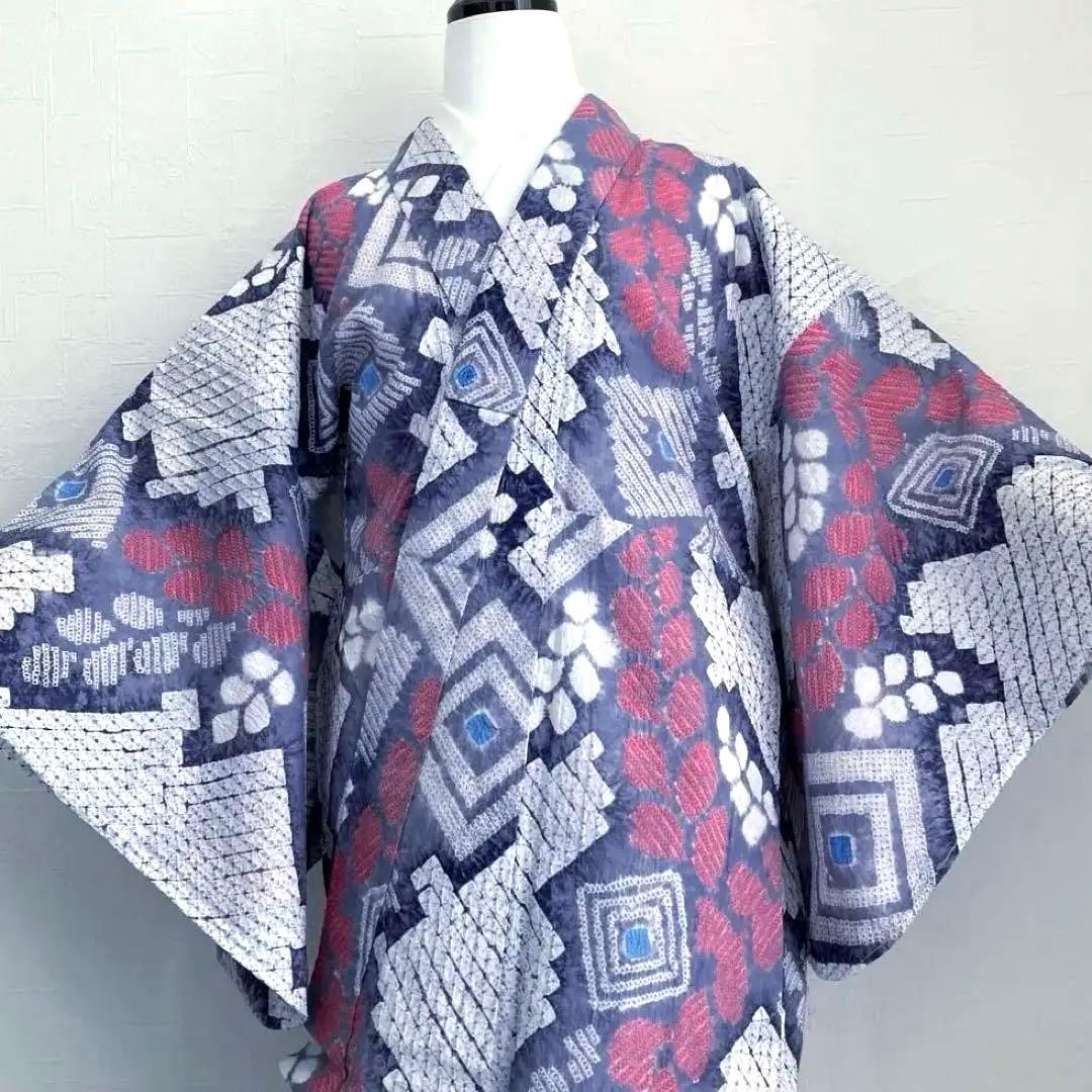 有松絞り・蜘蛛絞り　手縫い　淡いグレー　しつけ付　絞り浴衣　No.k100