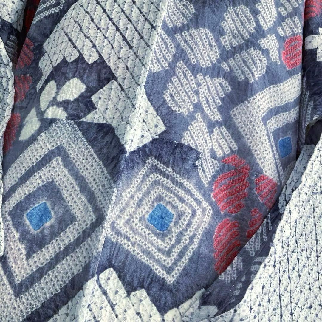 有松絞り・蜘蛛絞り　手縫い　淡いグレー　しつけ付　絞り浴衣　No.k100