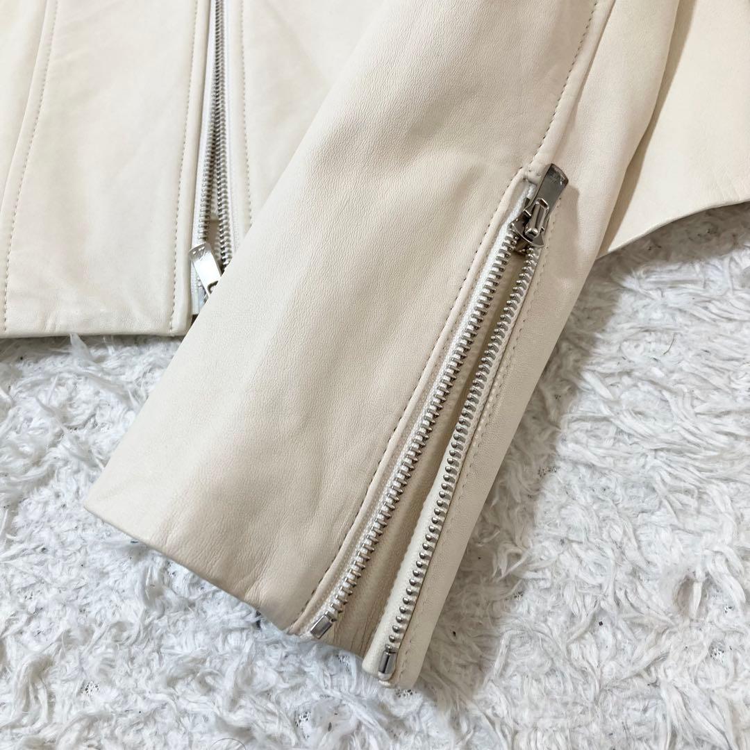 美品♡ ANAYI ノーカラー レザージャケット ジップアップ アイボリー