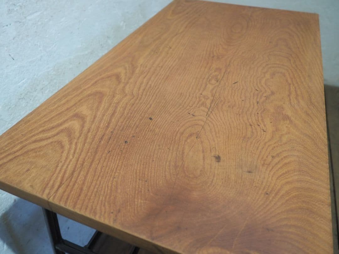 1237 ③古い木と鉄脚のテーブル　デスク　作業台　リメイク　レトロ　ビンテージ