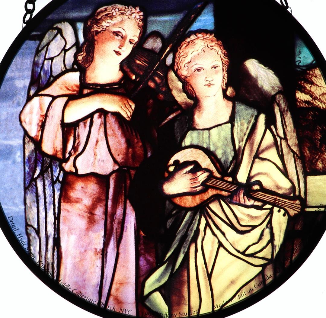 ティファニースタジオヴィンテージステンドグラス2人の楽器を持った天使エンジェル