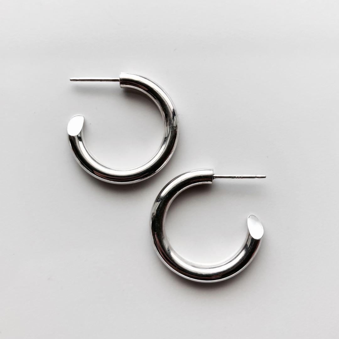 新品 【 3mm×21mm 】両耳用 シルバー925 フープピアス