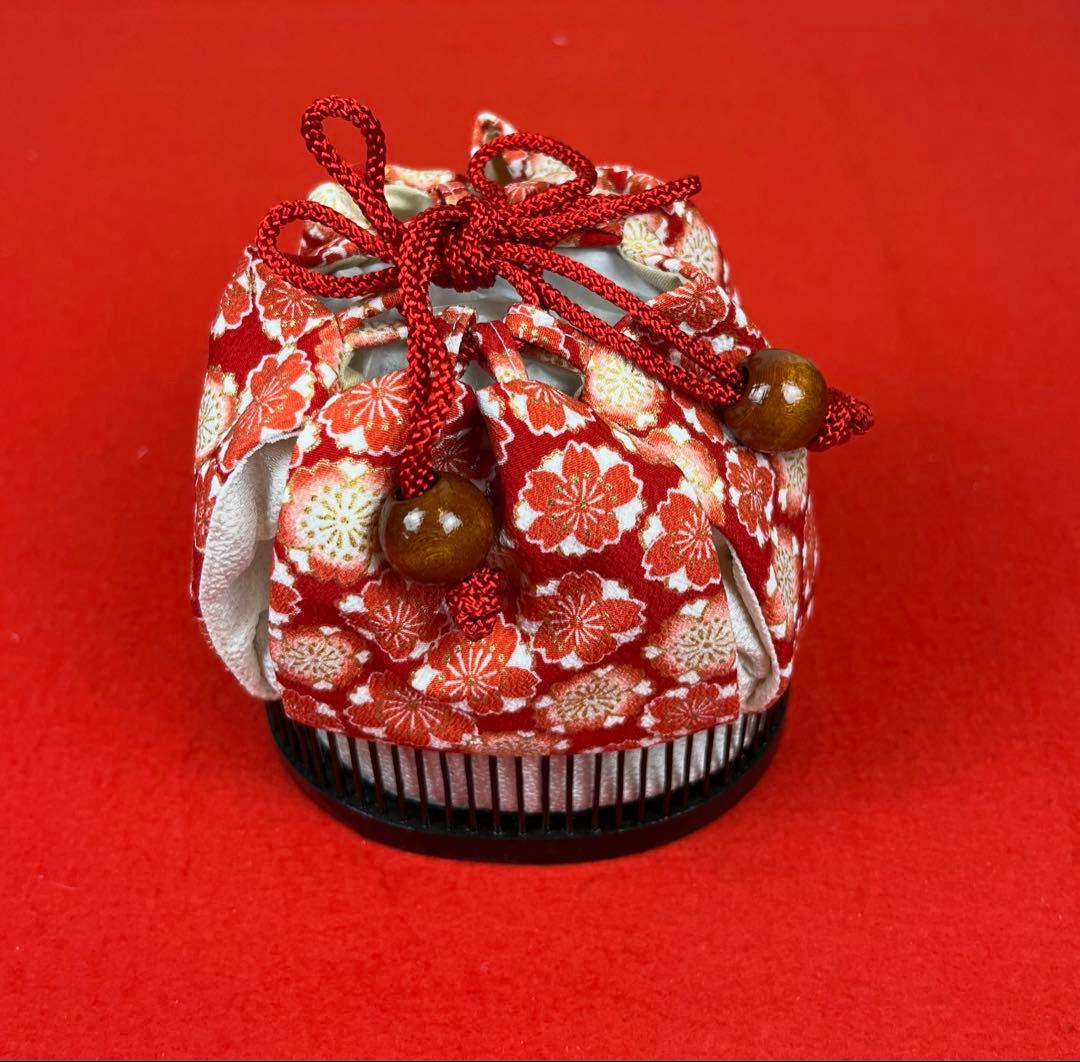 新品 七五三 はこせこセット 004 赤 花柄 6点セット 巾着 はこせこ