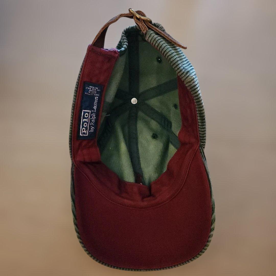 ​90s ポロラルフローレン コーデュロイ キャップ グリーン 刺繍ロゴ