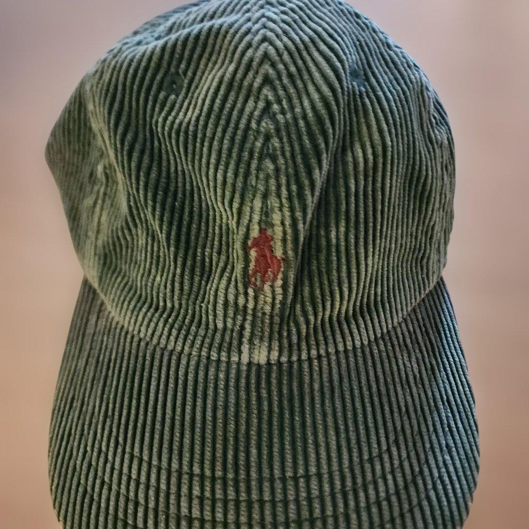 ​90s ポロラルフローレン コーデュロイ キャップ グリーン 刺繍ロゴ