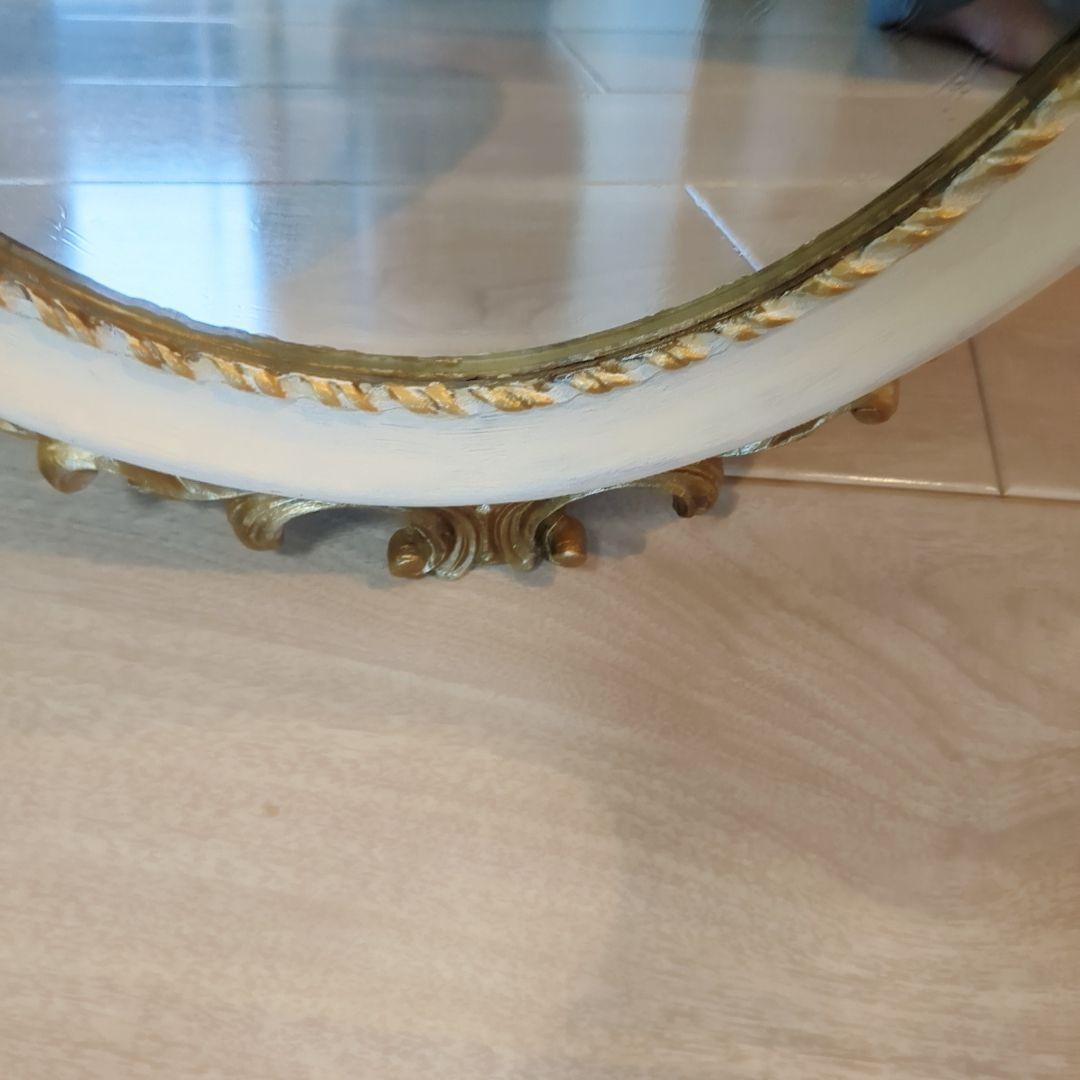 イタリア製　アンティーク 鏡　額縁 ブロカント調 オーバル型 ロココ調