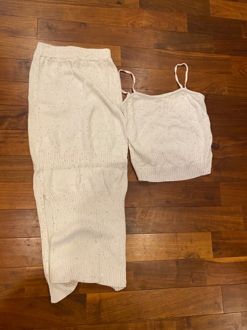 トップス VALLANSpanglesKnitCamisoleSkirtSetup