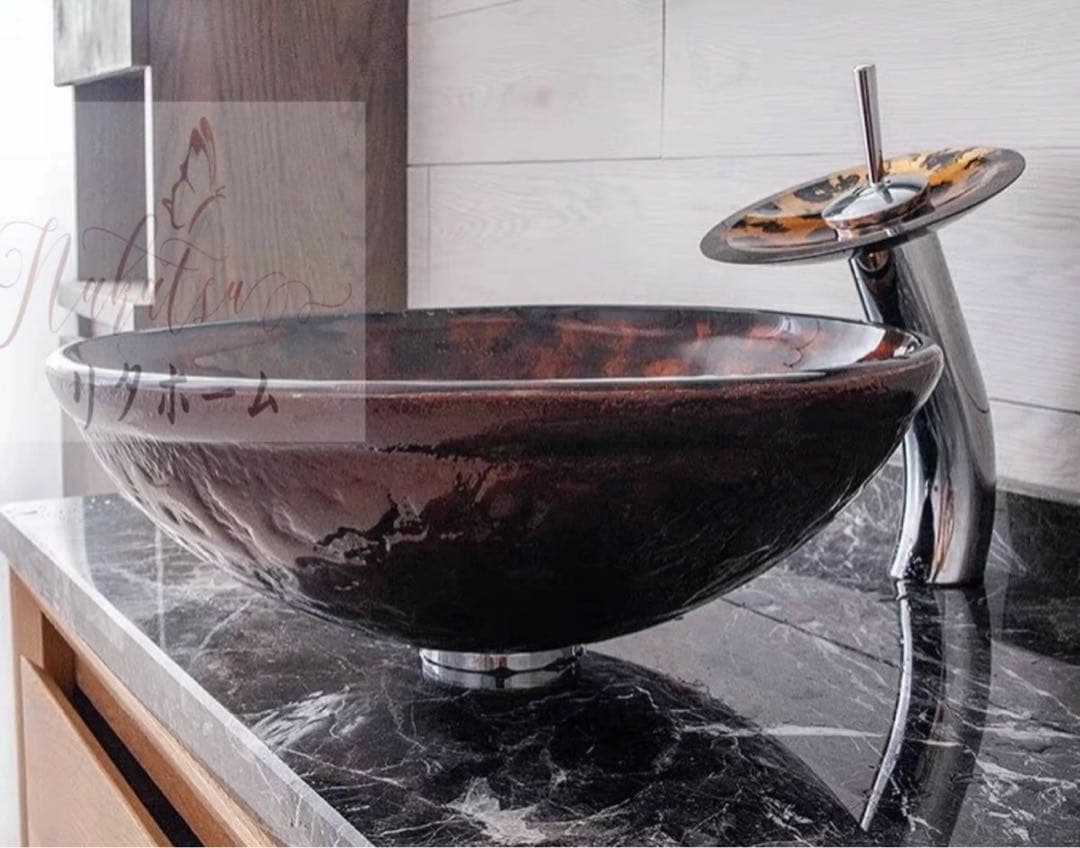 洗面ボウルセット 手水鉢 手洗器手洗い鉢 洗面器 蛇口 排水金具付き 強化ガラス