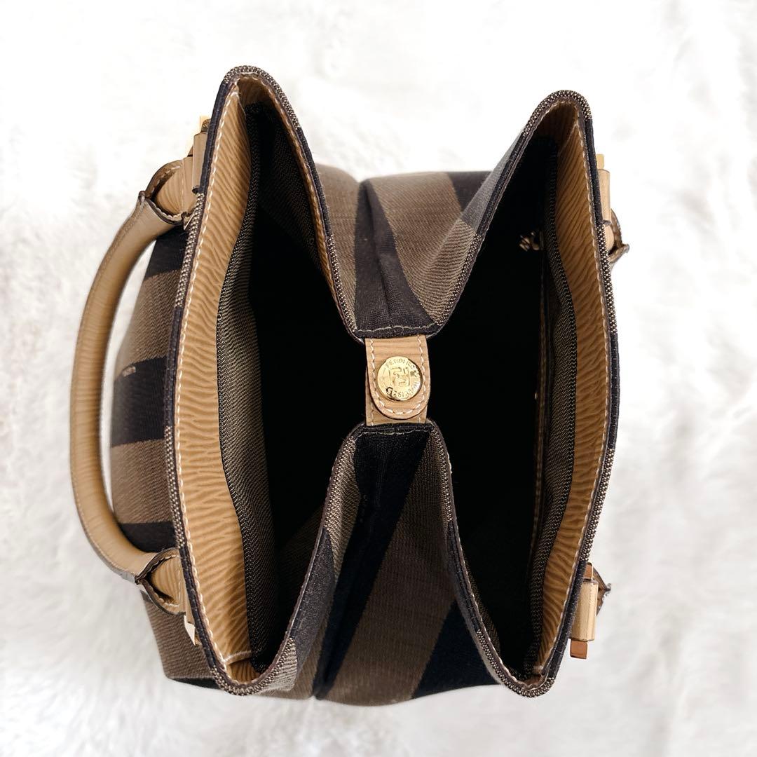 フェンディ ハンドバッグ ペカン バケツ型 キャンバス レザー ストライプ 希少