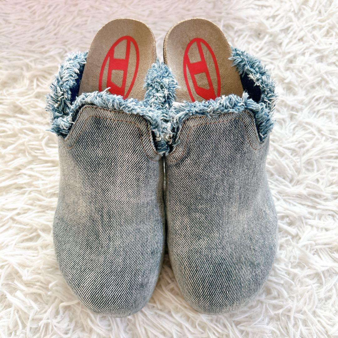 美品　近年　ディーゼル　デニムミュール　チャンキーヒール　ライトブルー 24.5