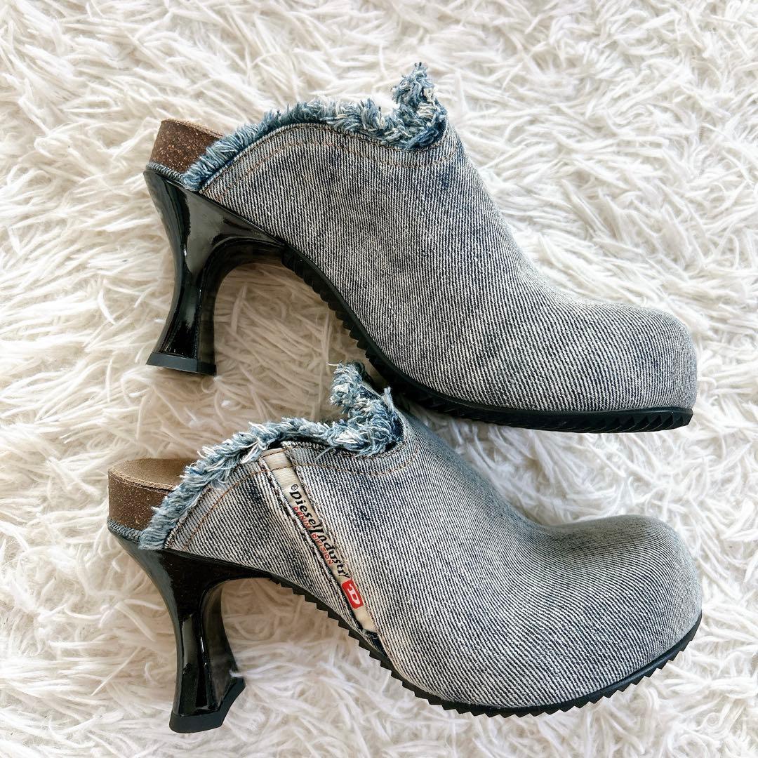 美品　近年　ディーゼル　デニムミュール　チャンキーヒール　ライトブルー 24.5