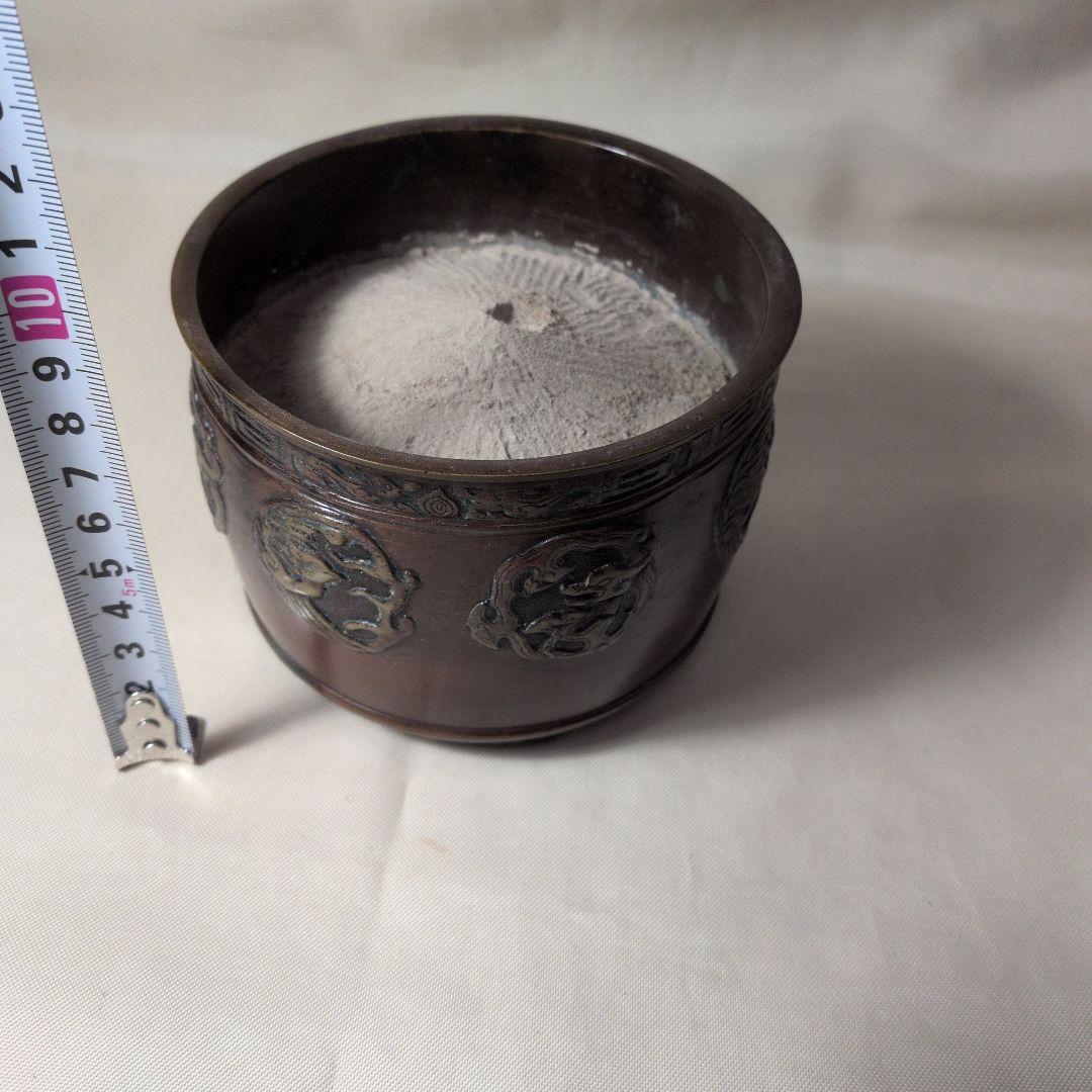 煙草盆　唐木　銅（龍の図）火入れ