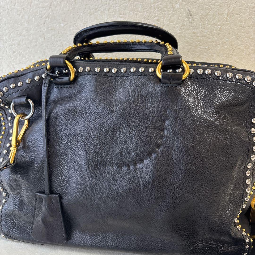 【希少・極美品】プラダ スタッズ 2way ショルダーバッグ ハンドバッグ 黒
