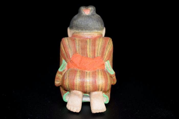 紙塑人形創始者　鶴巻 三郎　作『にらめっこ』日本人形　共箱　真作保証