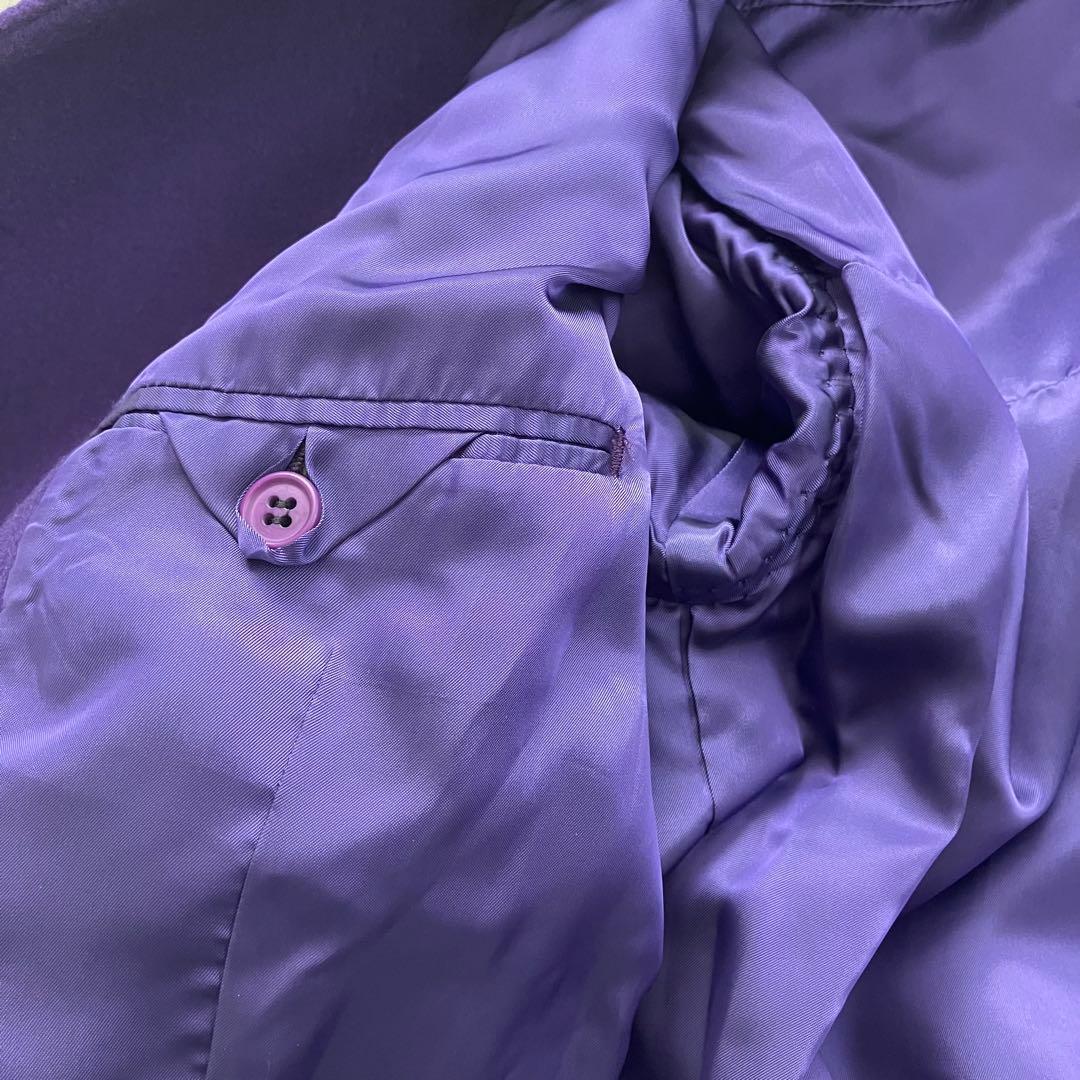 完売品 アンスリード アシンメトリーブロッキングコート 紫 ウール 36