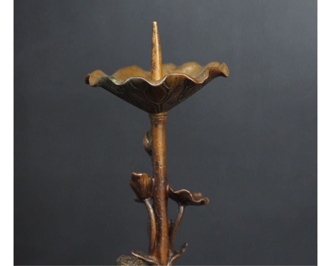 送料無料　江戸～明治時代　古銅鶴亀燭台　精巧細密作り　極上品　高29ｃｍ