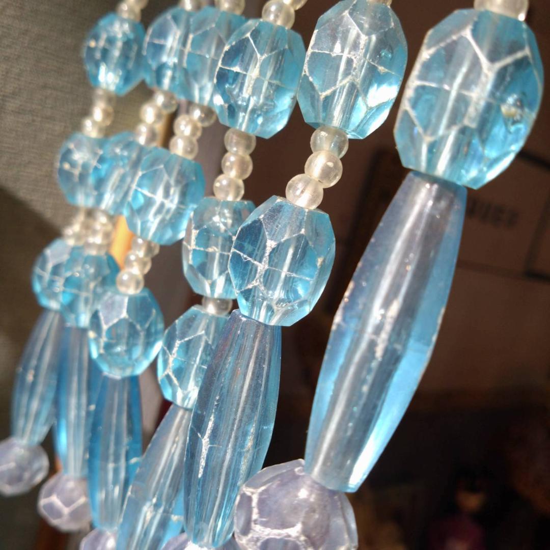 昭和レトロ　ビーズのれん　水色