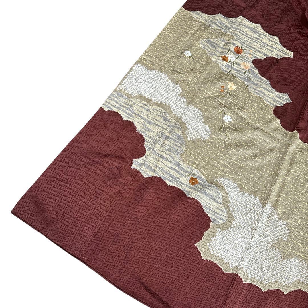 A160愛華 着物 訪問着　絞り　金彩　正絹　　フォーマル　身丈163cm