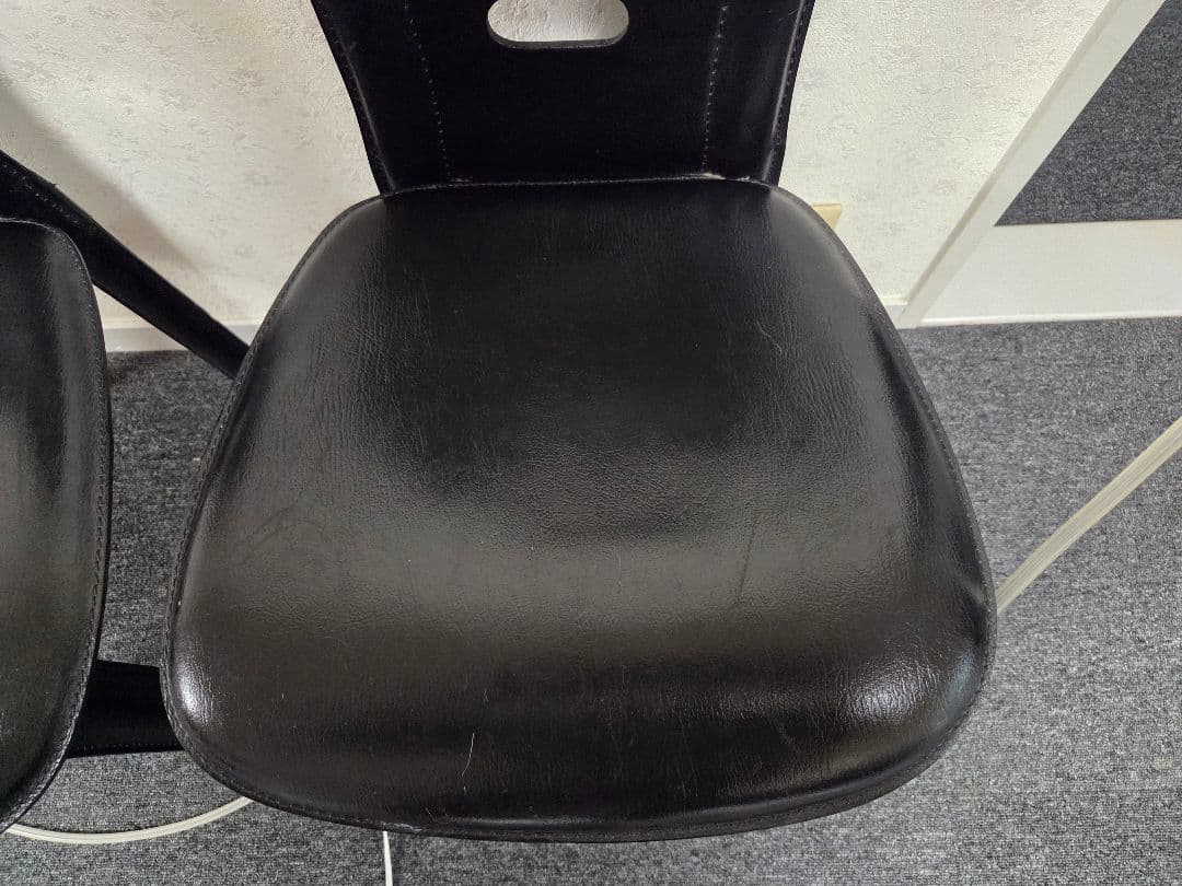 高級 廃盤 IDC 大塚家具 ハイバック ダイニングチェア 本革 食卓椅子 2脚