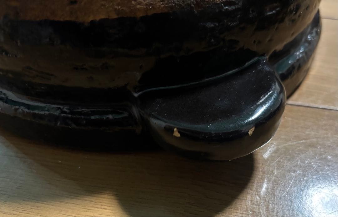 黒い陶器製土鍋 蓋・皿付き
