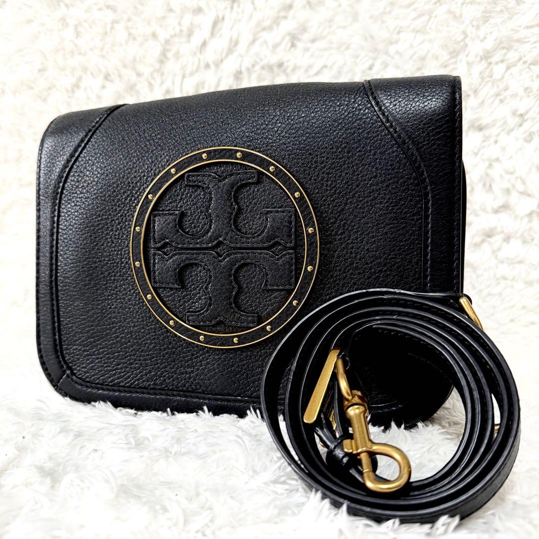 【極美品】 トリーバーチ ショルダーバッグ 2way 黒 フラップ ビックロゴ