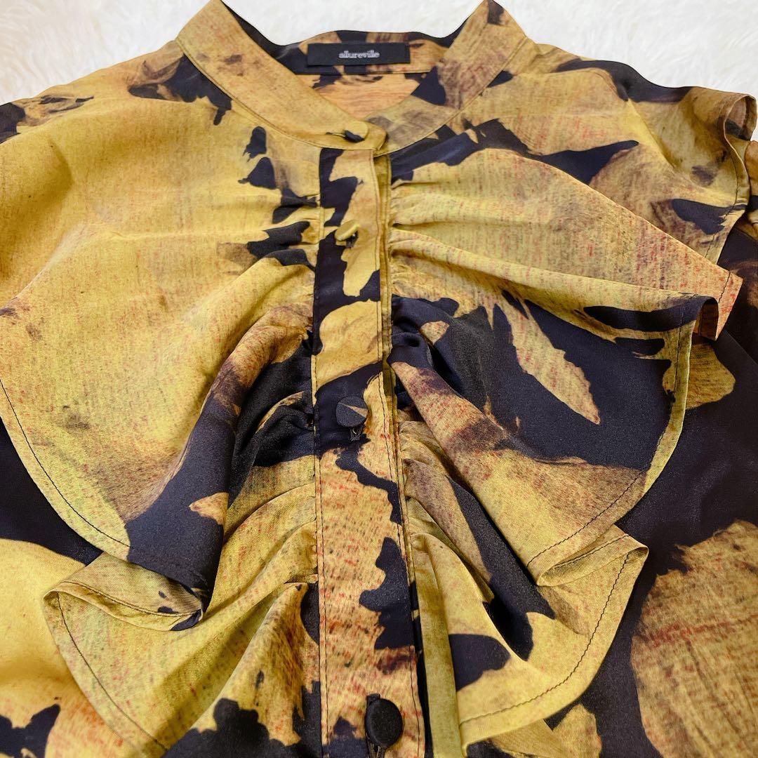 極美品　アルアバイル　モダンフラワーフロントフリルブラウス　ブラック　2