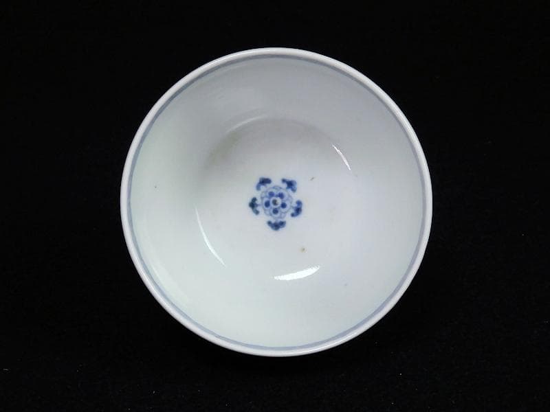古伊万里　藍九谷　菊に蘭の図　大振蕎麦猪口　江戸中期　C552AS-BKc