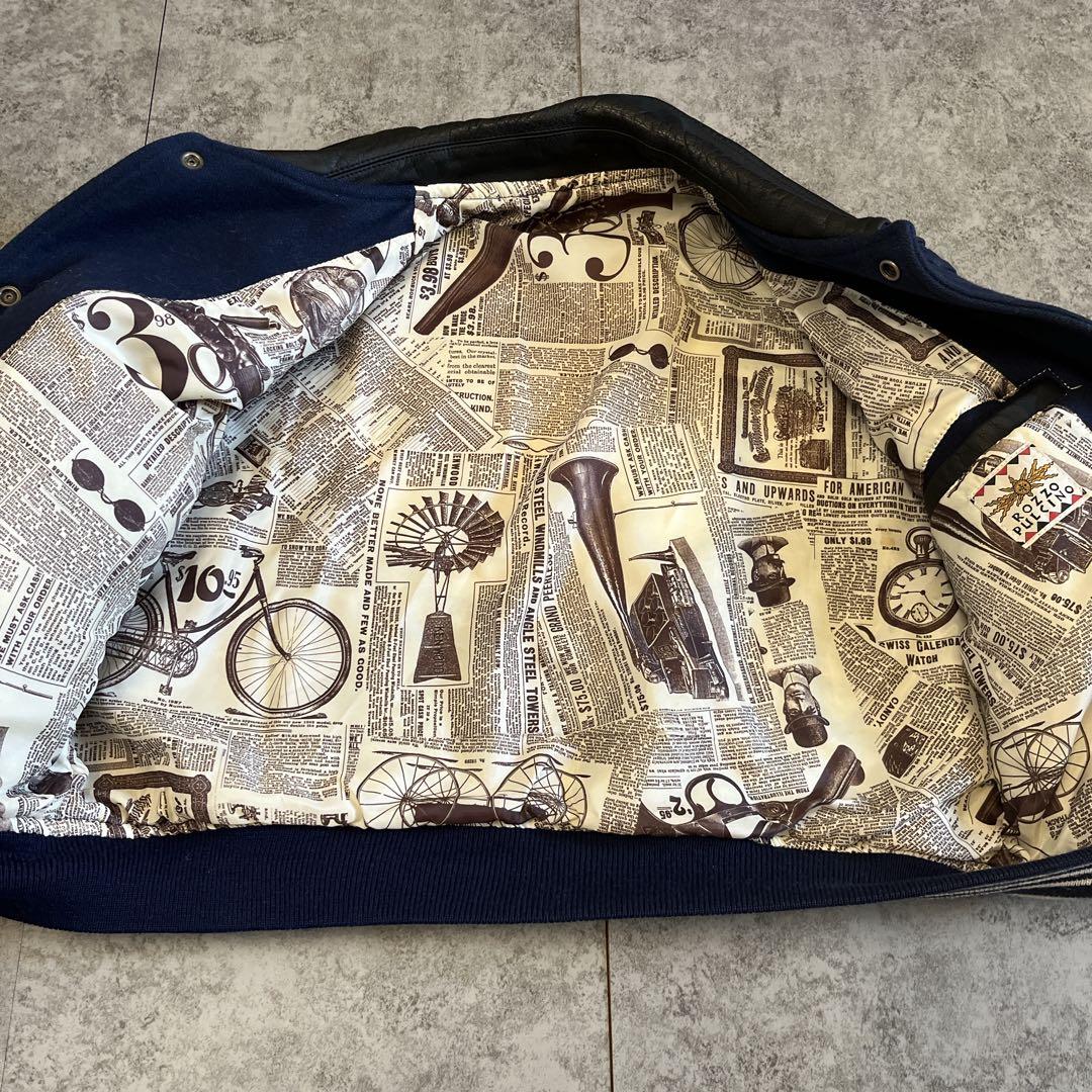 ROZZO スタジャン 短丈 ワッペン レザー　紺×黒 y2k 古着 アメカジ