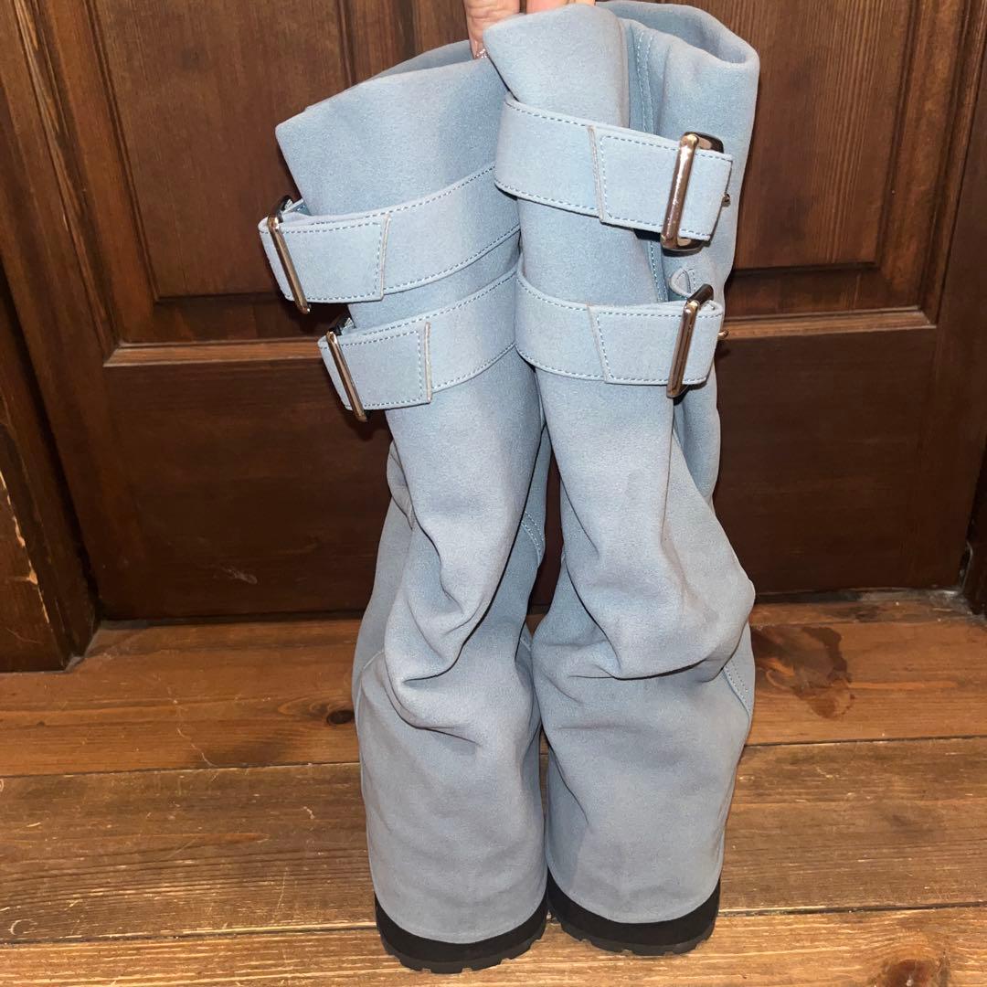 joubie バックル付きロングブーツ ライトブルー