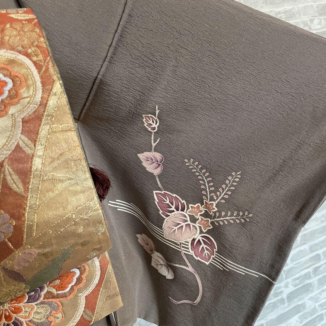 訪問着　フルセット　桐　桐の花　金駒刺繍　金彩加工　パールトーン加工　着物　H1