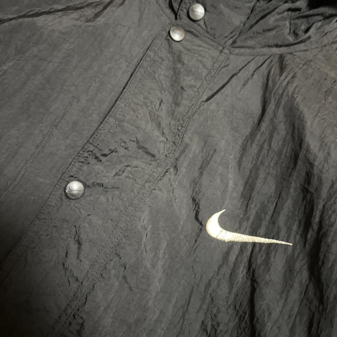 90s NIKE ベンチコート ロング 黒 青 スオッシュ L 中綿 古着