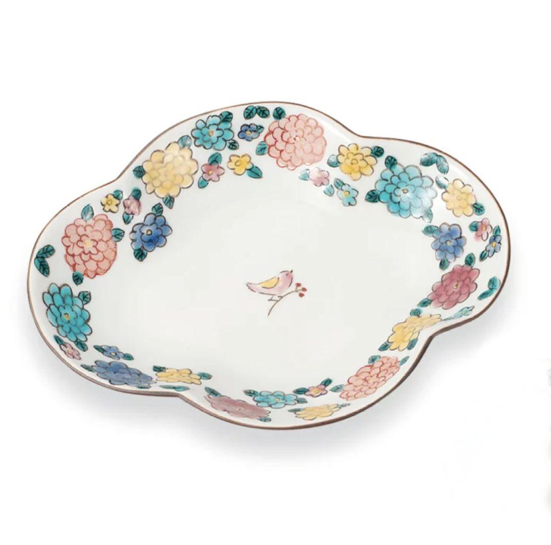 九谷焼ペア6号皿　小鳥とマリーゴールド ペア皿2枚組