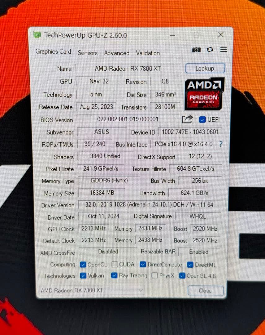 グラフィックボード・グラボ・ビデオカード ASUS TUF GAMING Radeon RX 7800 XT White